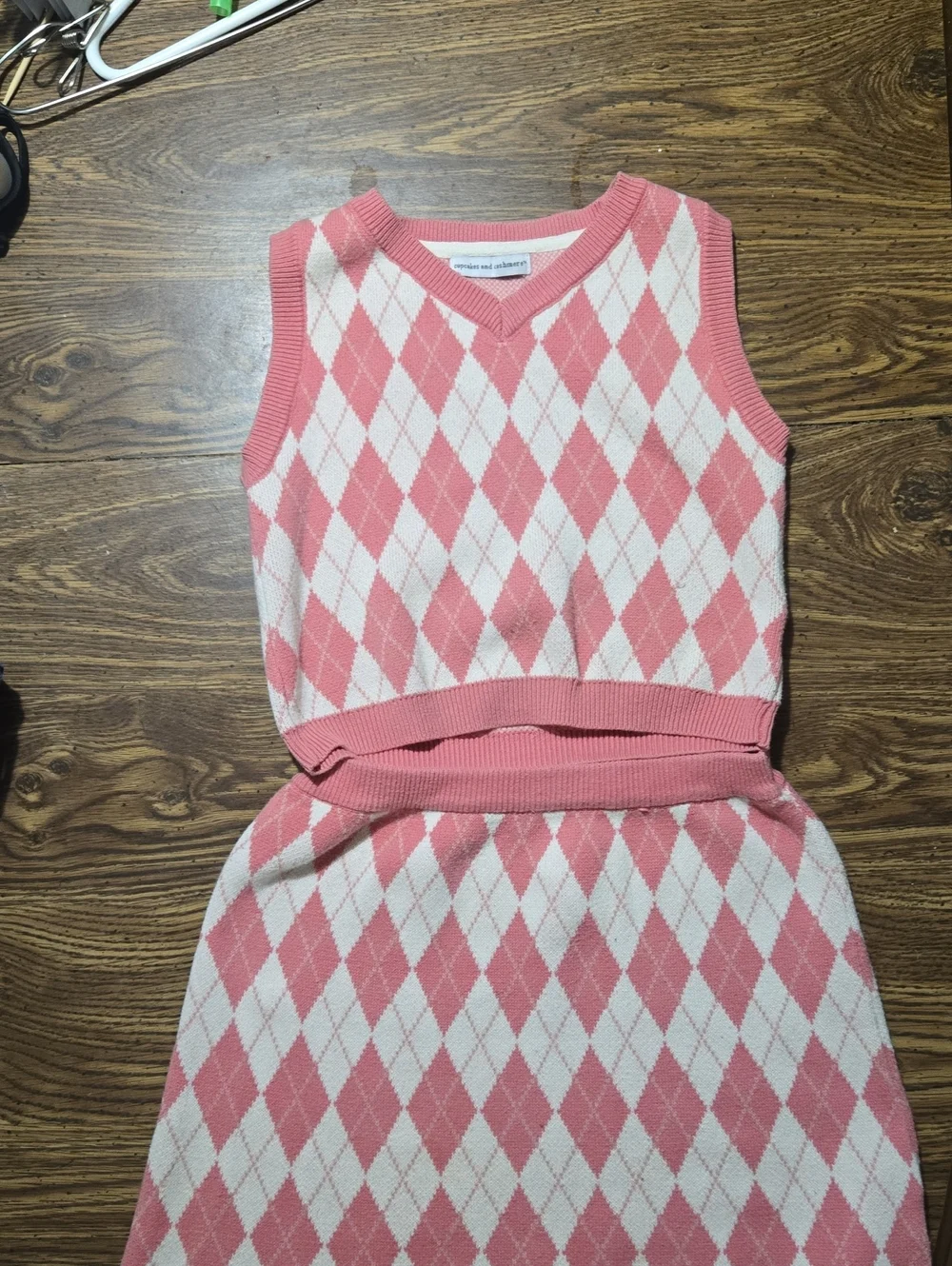 cupcakes & cashmere Pink and White Argyle Kids Matching Set